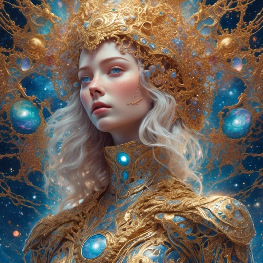 Galaxy Eyes Holographic Astral Illustration in Mixed Media