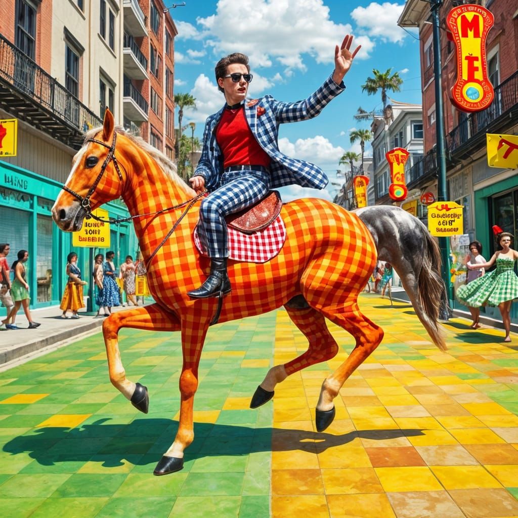 Vibrant Gingham Celebration in Motion