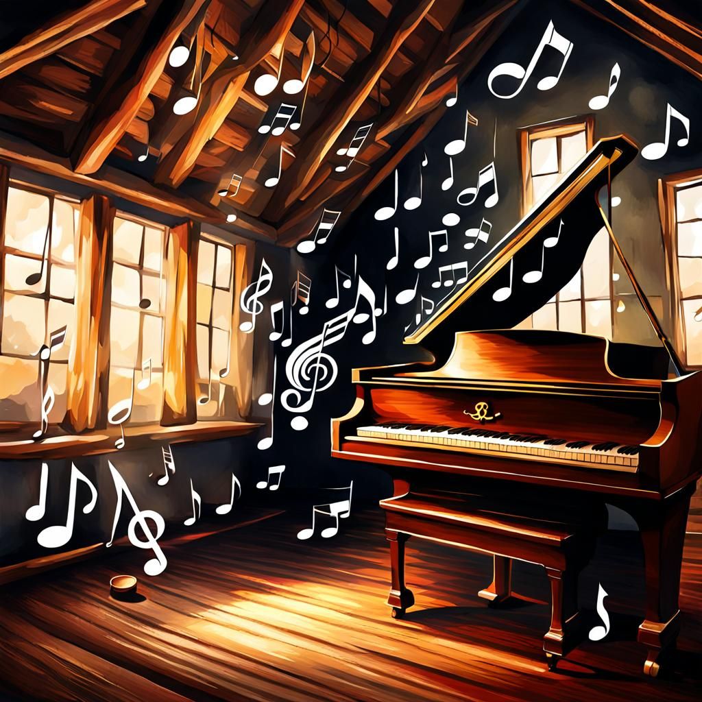 Dreamy Attic Melodies in Ethereal Oil Paints