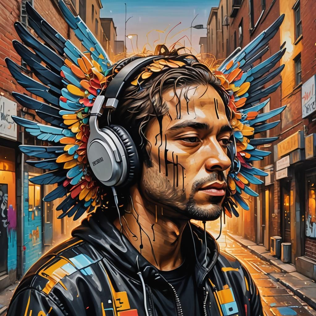 Street Musician in Surreal Graffiti Pop Art