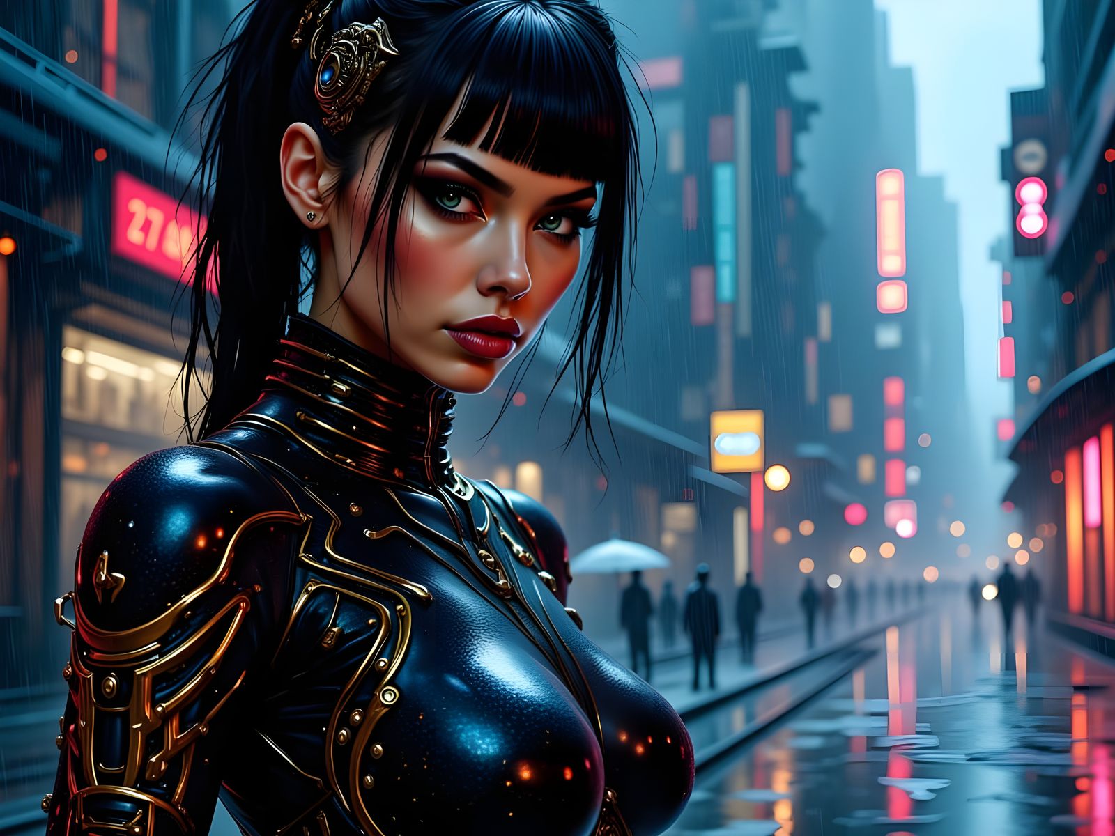 Cyborg Gang Leader in Neon Cyberpunk City