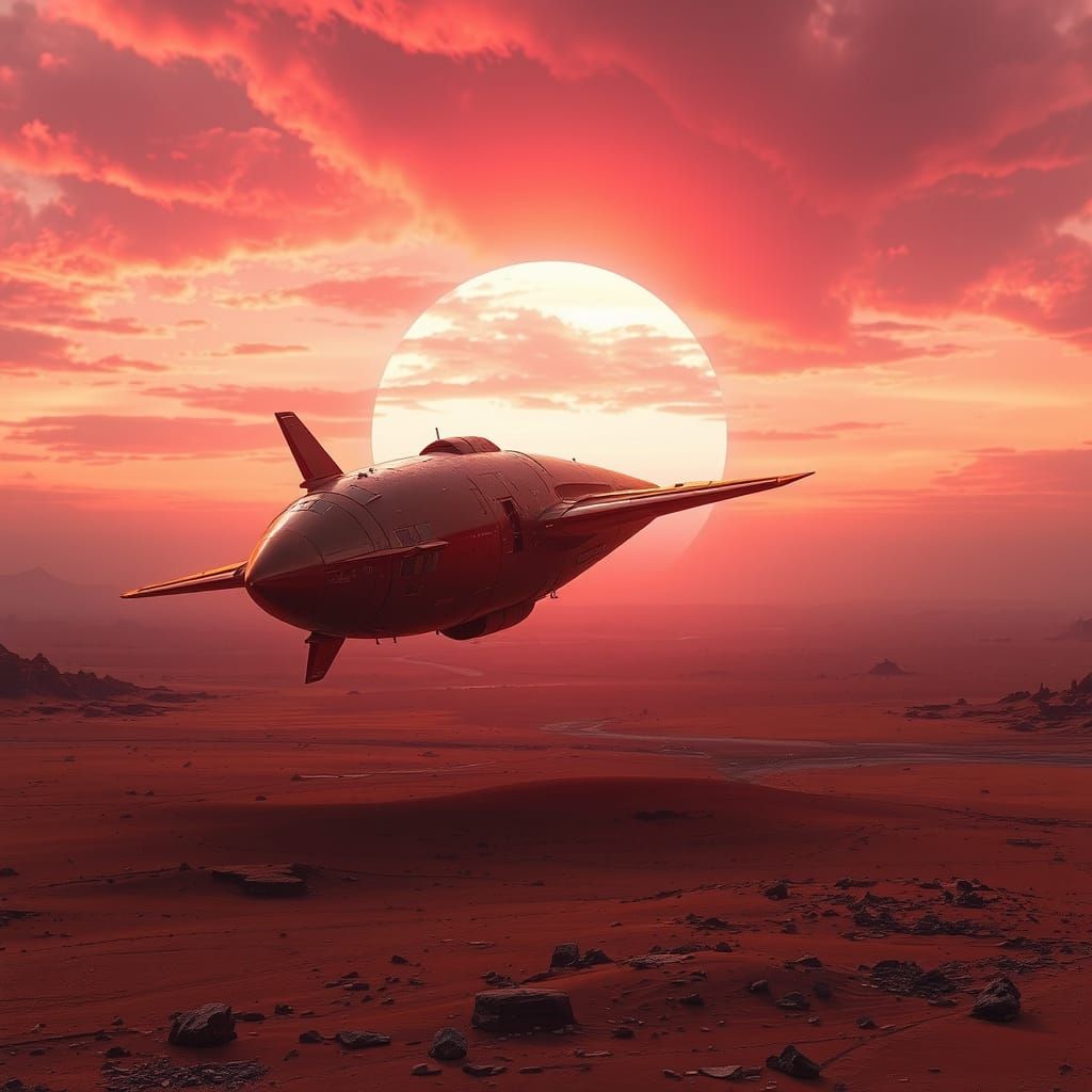 Cosmoplane Lands on Mars at Sunset