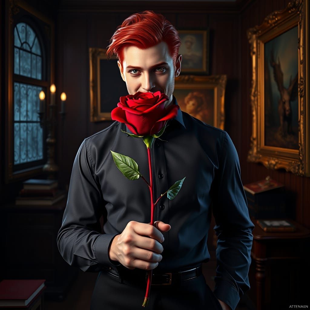 Charismatic Man Presents a Long-Stemmed Rose in a Haunting O...