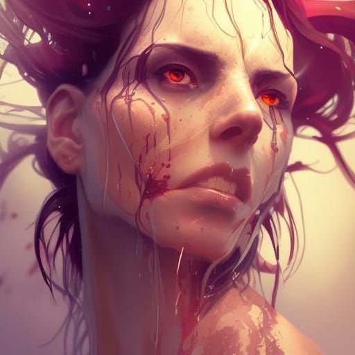 Detailed Devil Witch Portrait in Art Nouveau Style