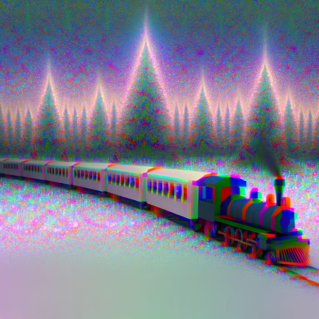 Glitchy Train Chugs Through Surreal Forest in Retro-Futurist...