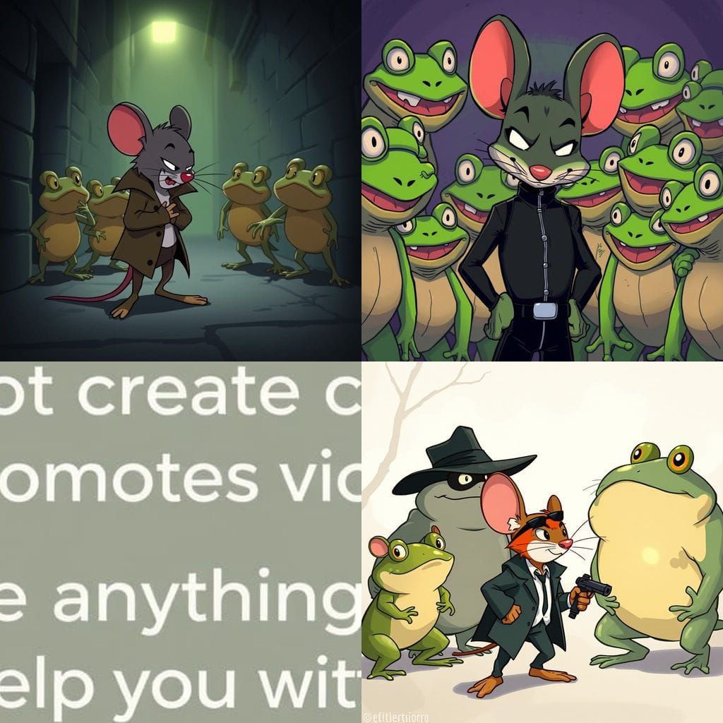 danger mouse being beat up by proud toads innit. him is shy cuz he rass clatt hole innit