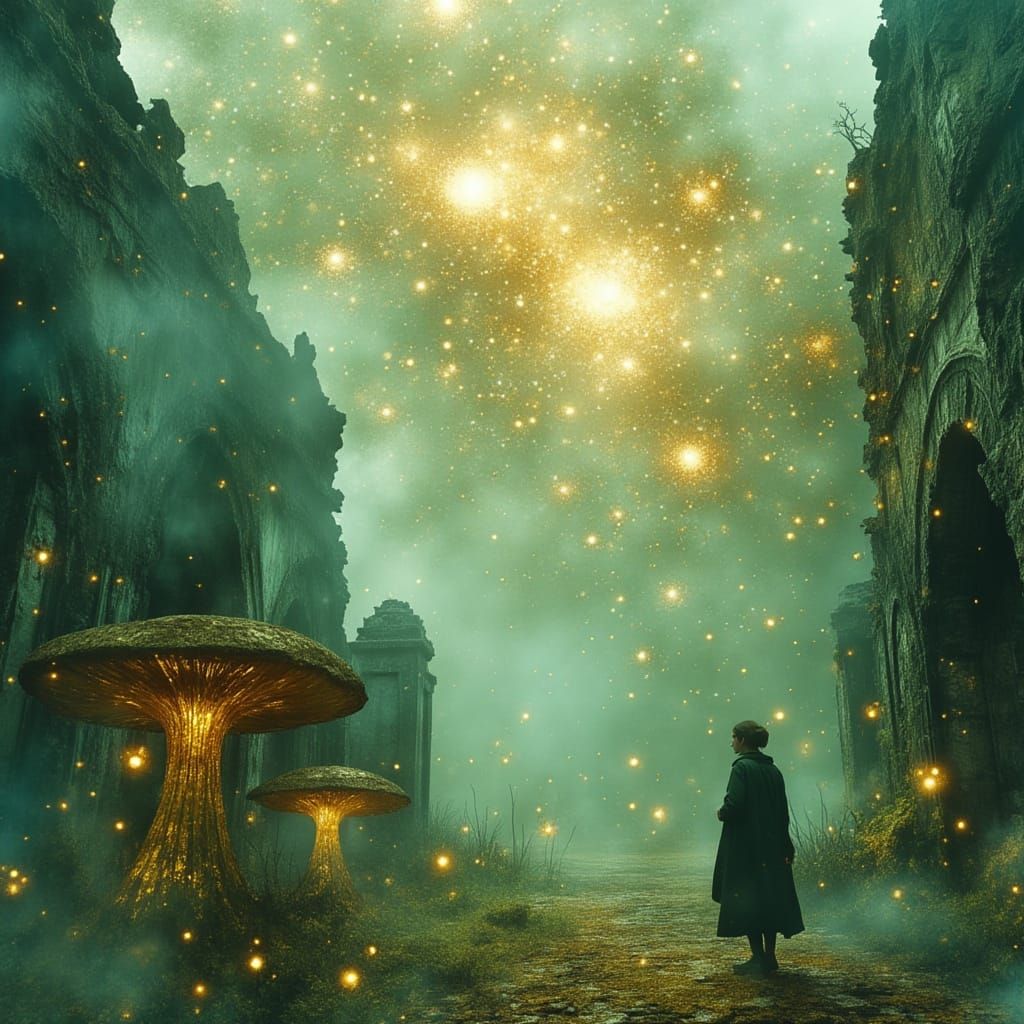 Otherworldly Mushroom Landscape with Ancient Ruins