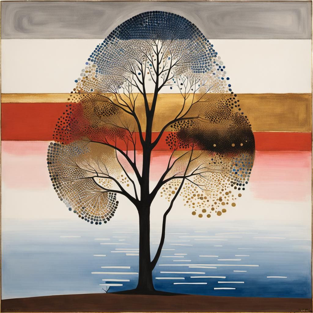 Tree Near Water in Suprematism Style