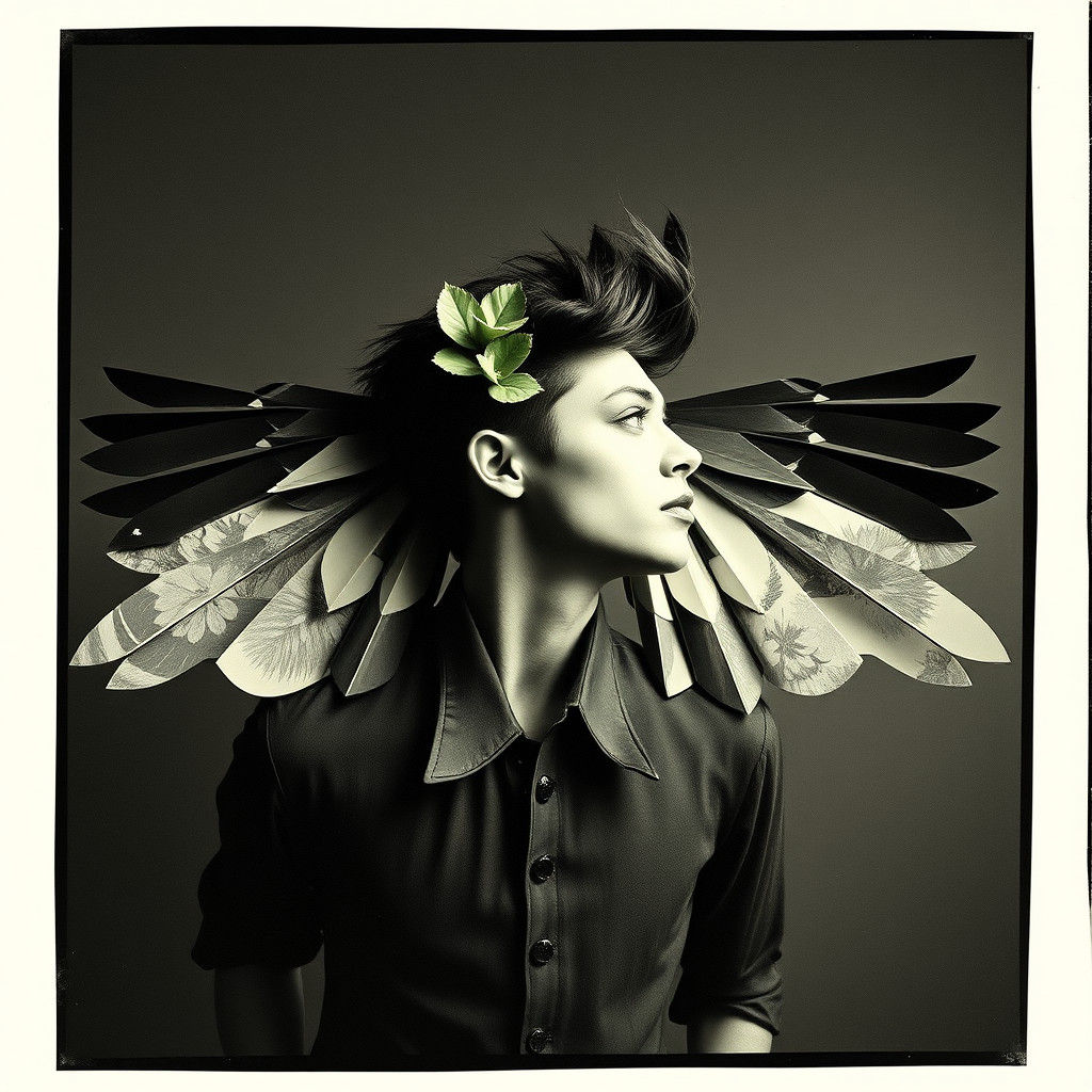 Dada-Inspired Photogram of Geometric Winged Figure