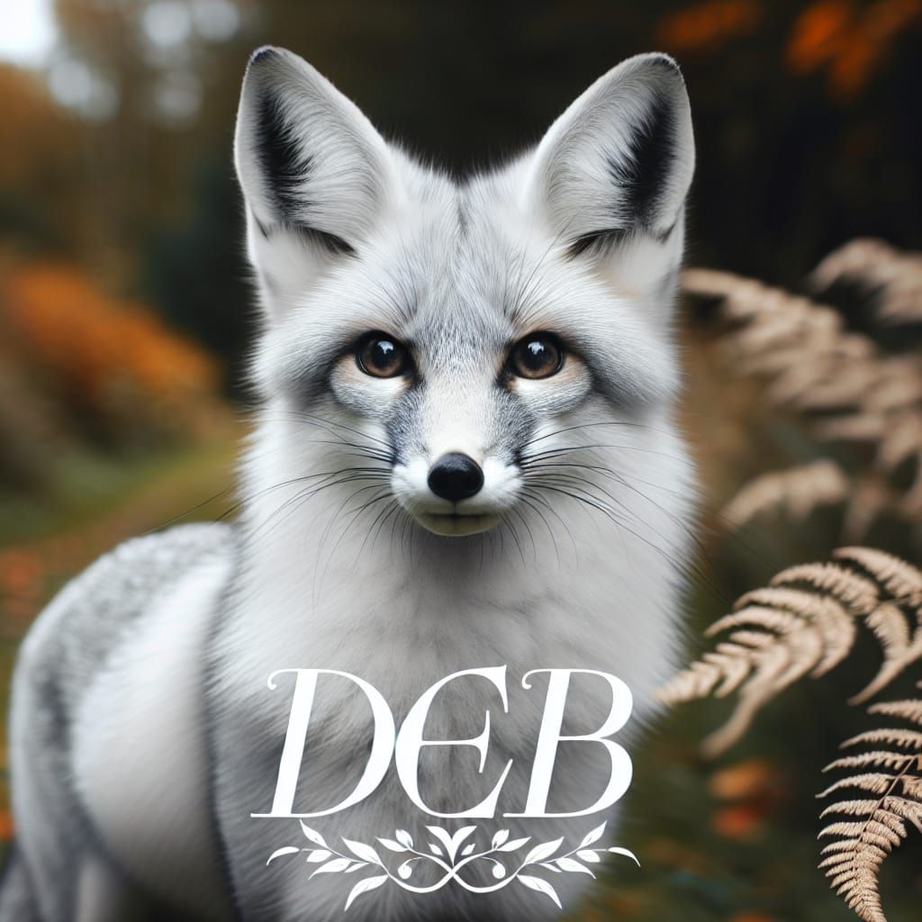 Elegant Silver Fox with Inscription in Autumn Landscape