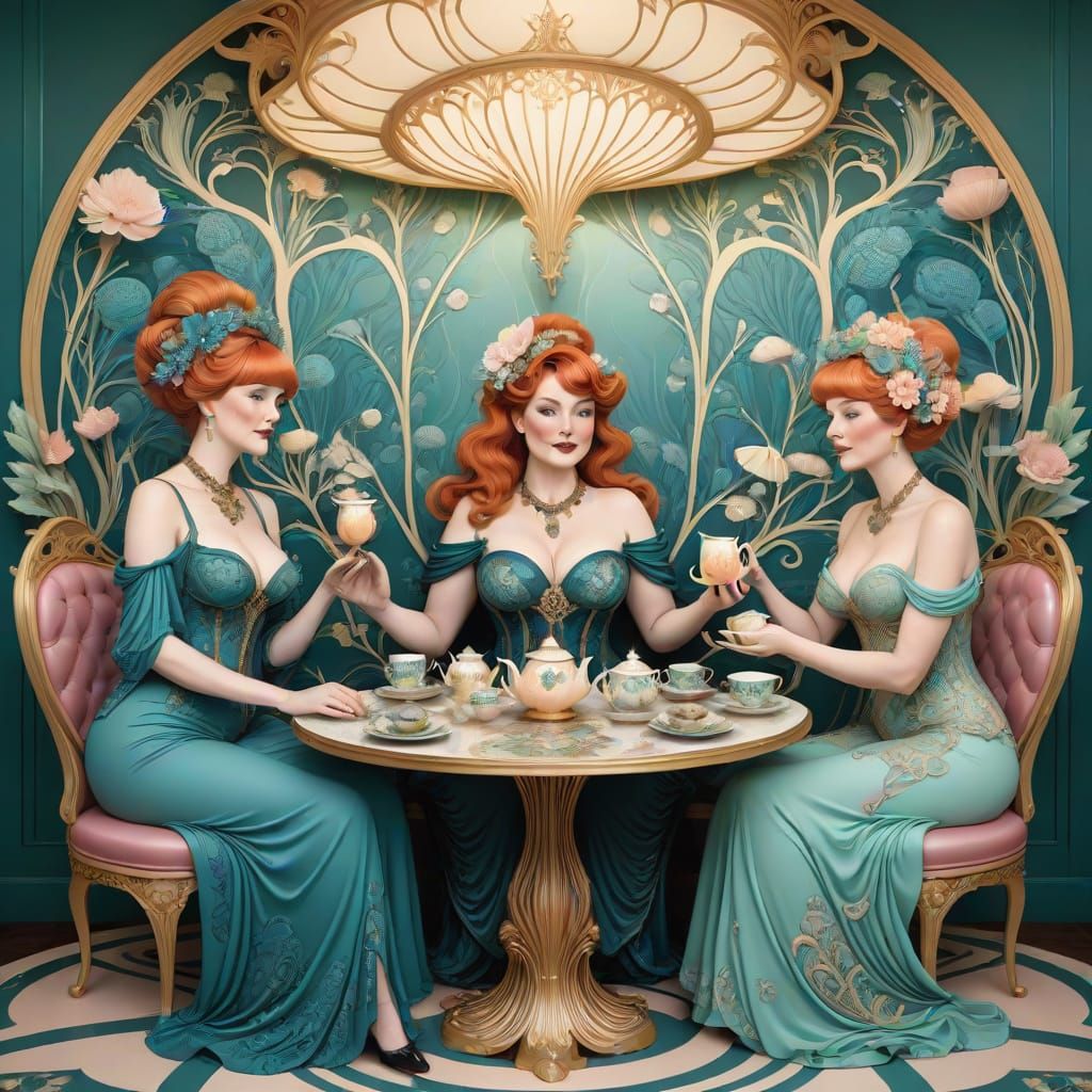 Ladies in Lavish Art Nouveau Tea Room