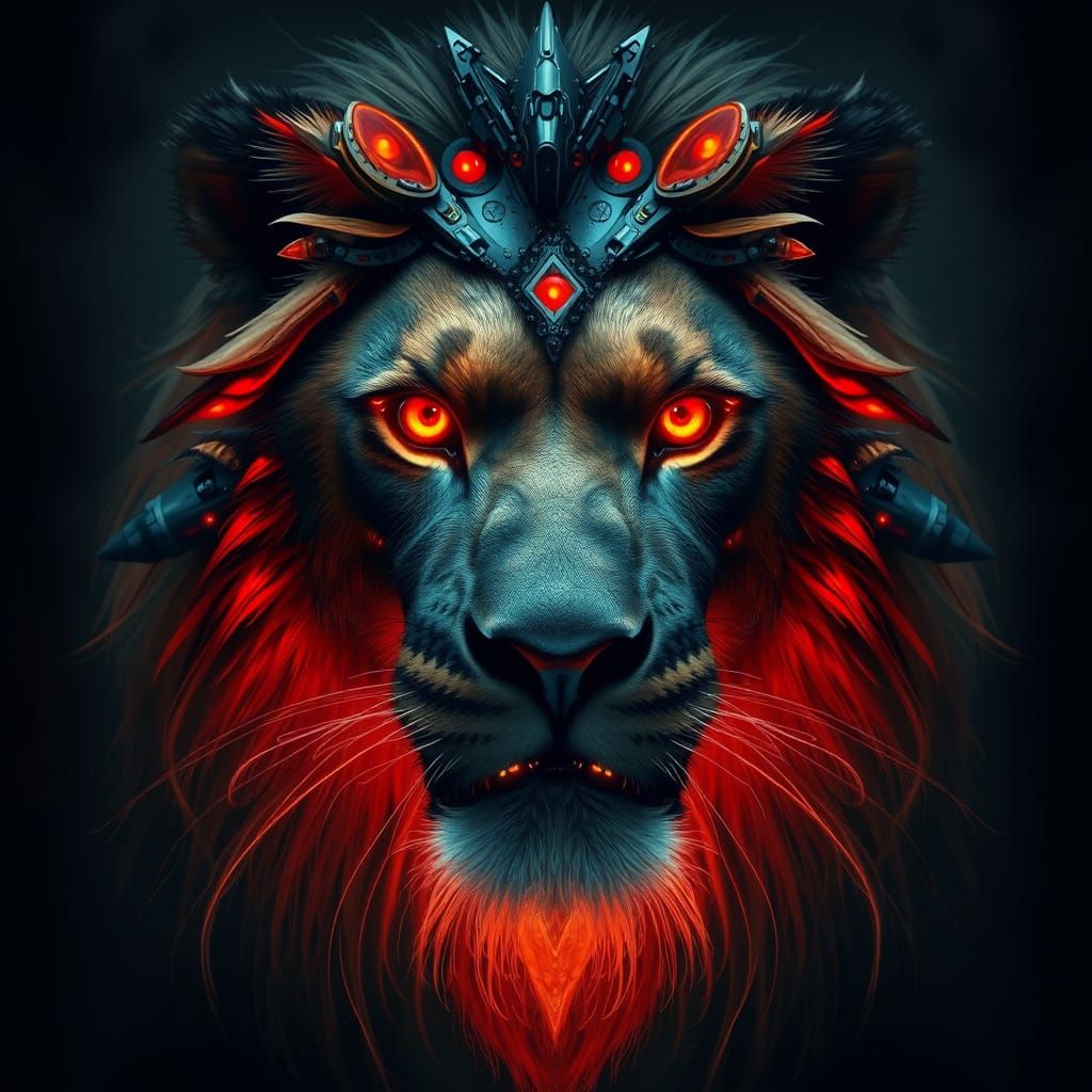Cyberpunk Lion in Biomechanical Art