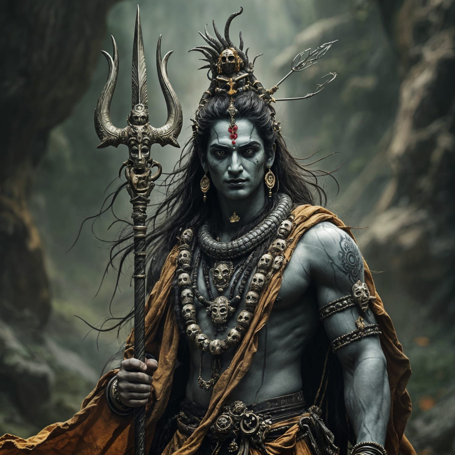 Lord Shiva with Trident and Cobra Garland