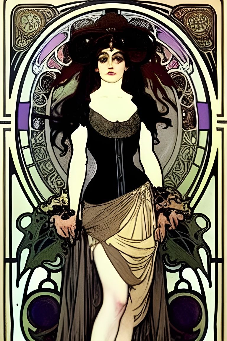 Art Nouveau Goth Girl Portrait in Pre-Raphaelite Style