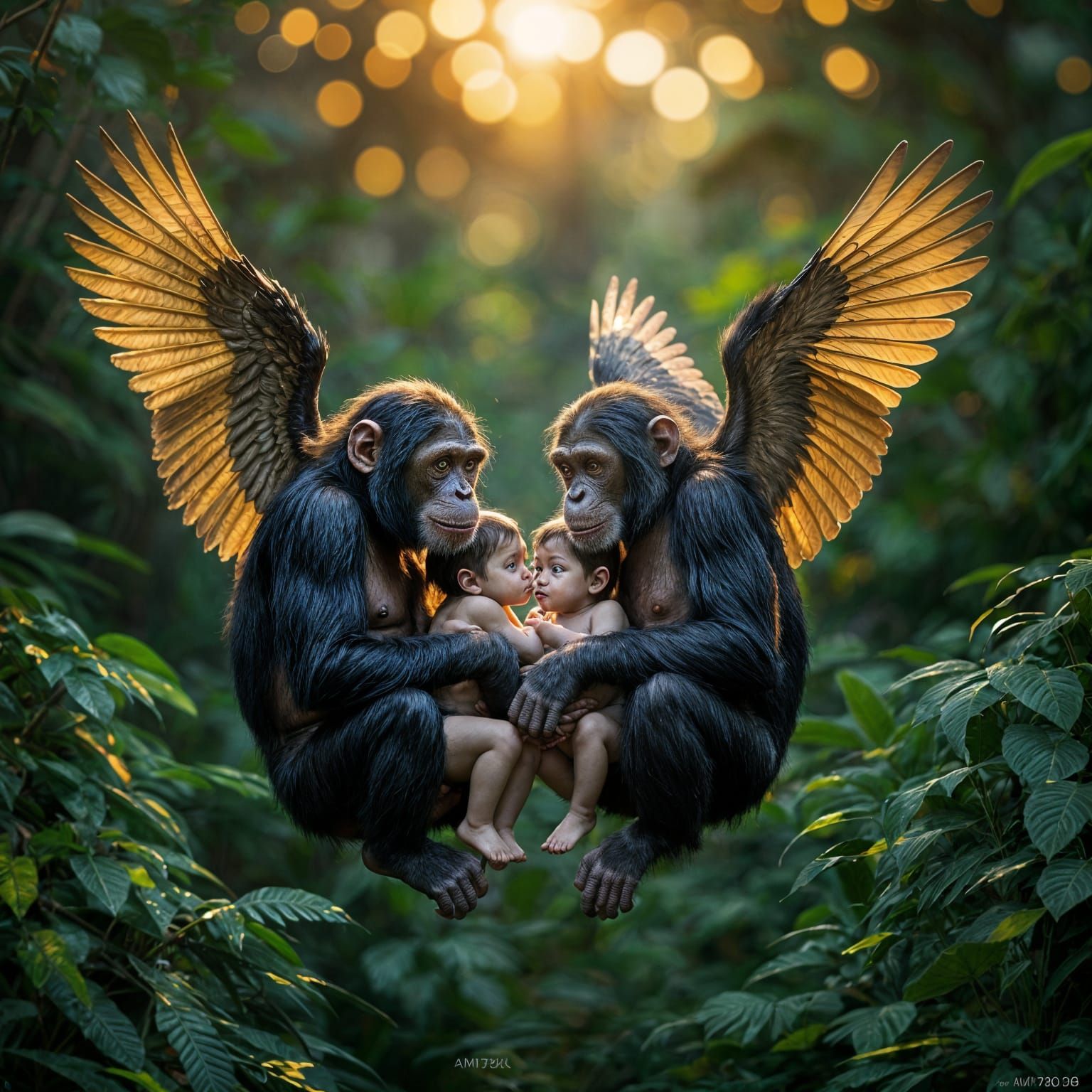 Winged Chimpanzees Cradling Orphans Sock Design
