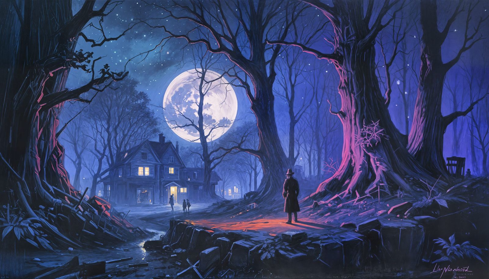 Mysterious Night Scene in Noir Style