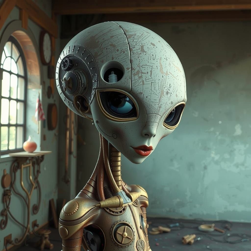 Steampunk Robot Crafted from Antique Brass Screws