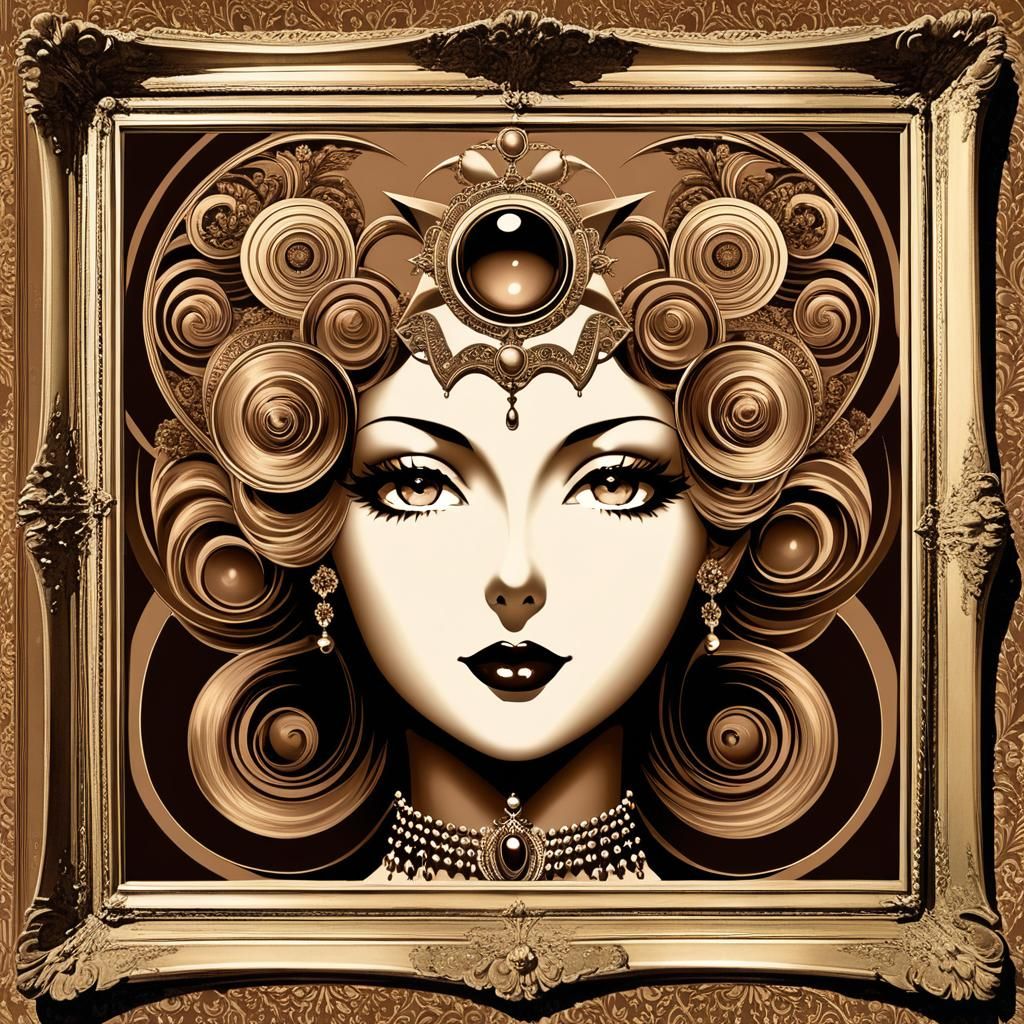 Sepia Woman's Head in Antique Surrealism Style