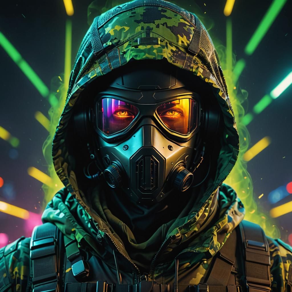 Futuristic Soldier in RGB Camouflage: 3D Portrait