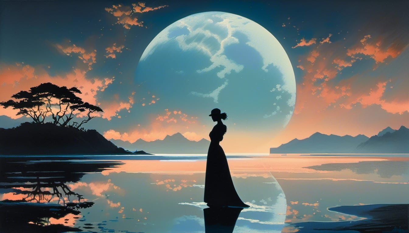 Dreamy Seaside Silhouette in Ghibli Anime Style