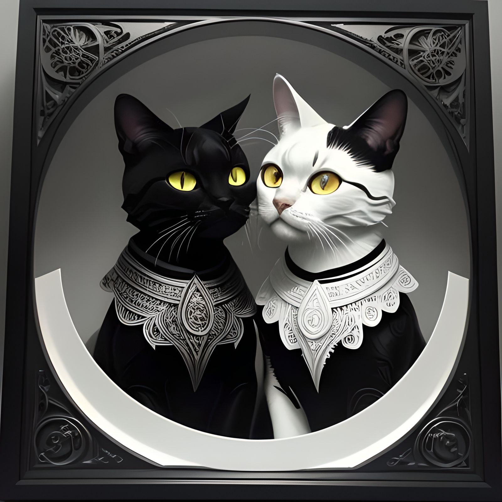 Symmetrical Quilled Cats in Dark Fantasy Style