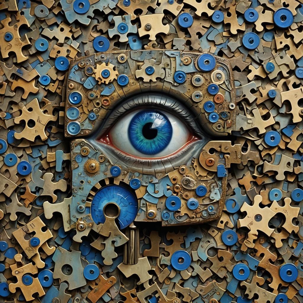 Surreal Key with Blue Eyes in Organicpunk Style