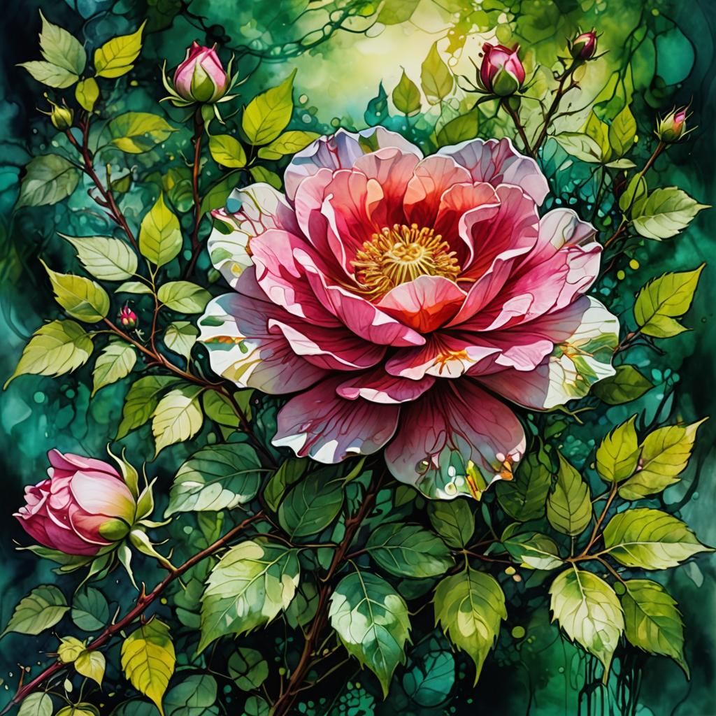 Fantasy Roses with Greenery in Watercolor Style