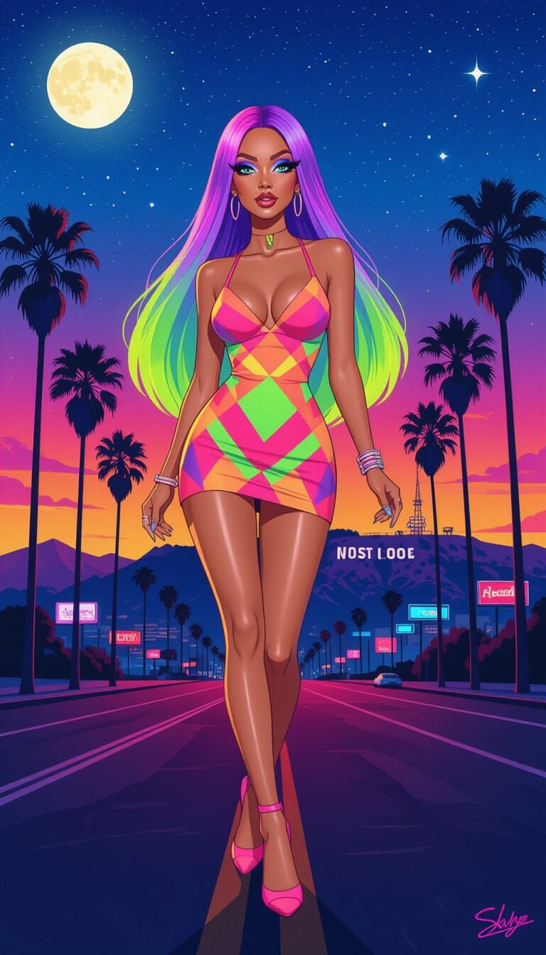 Cyberpunk Cartoon Temptress on Sunset Strip