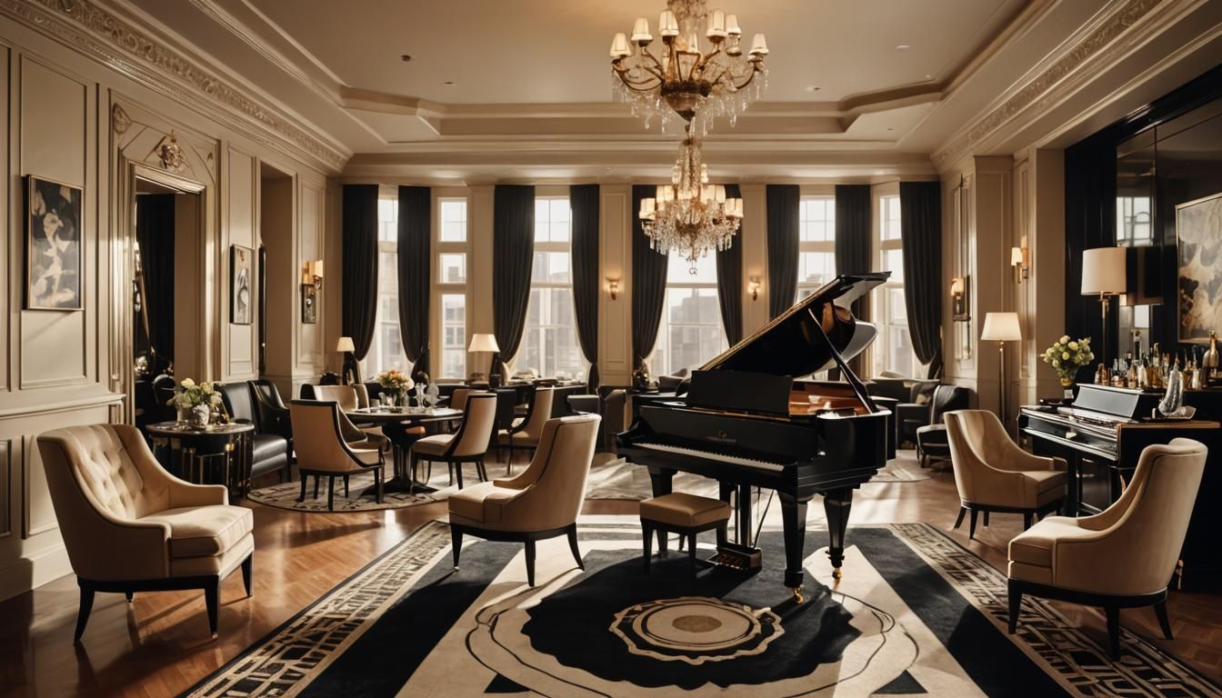 Luxurious Art Deco Parlor with Grand Piano