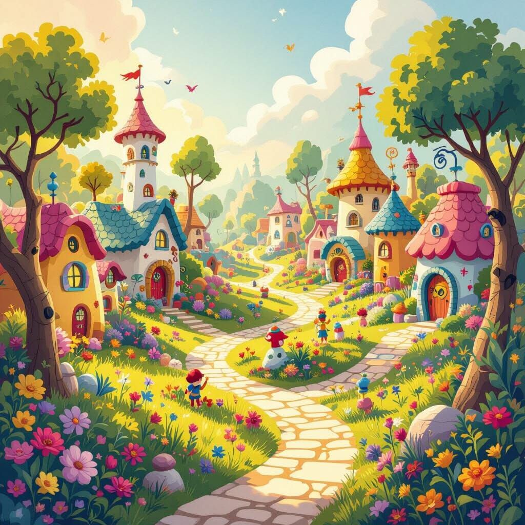 Whimsical Landscape Inviting Exploration and Mystery