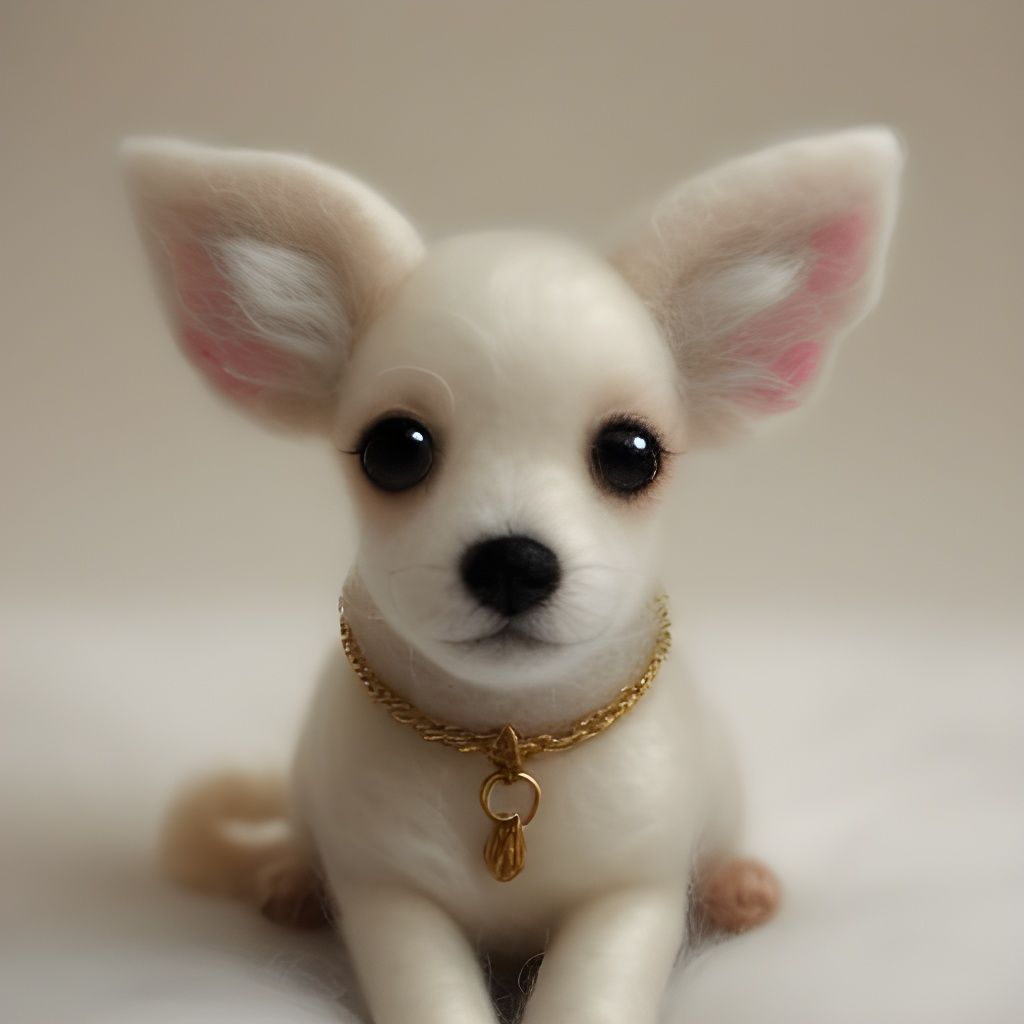 Wool Felted White Jack Chi Figurine with Golden Halo