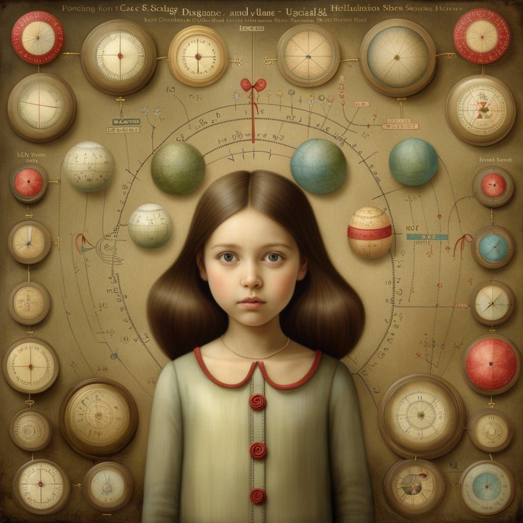 Girl Juggling Science: A Detailed Collage Portrait