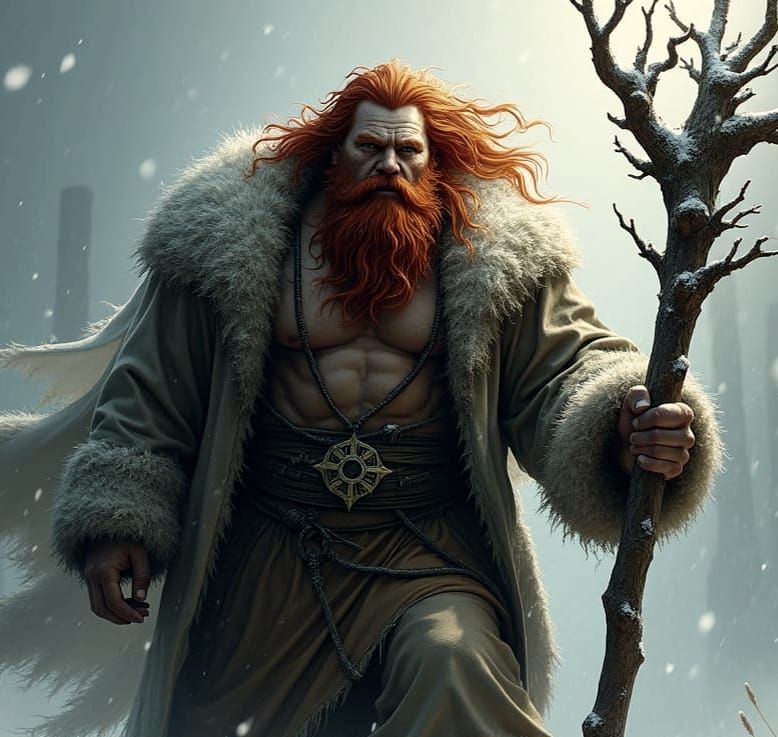 Goliath Druid in Winter Storm Digital Painting