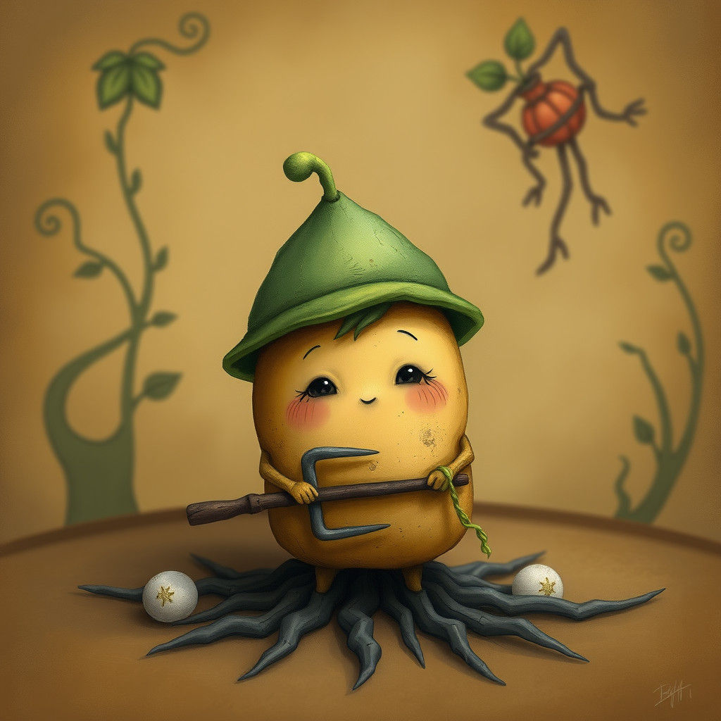 Adorable Chibi Potato Boy in Magical Realism Style