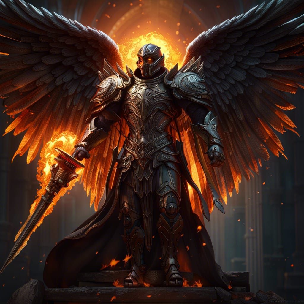 Archangel with Sword of Fire, Dark Fantasy Art