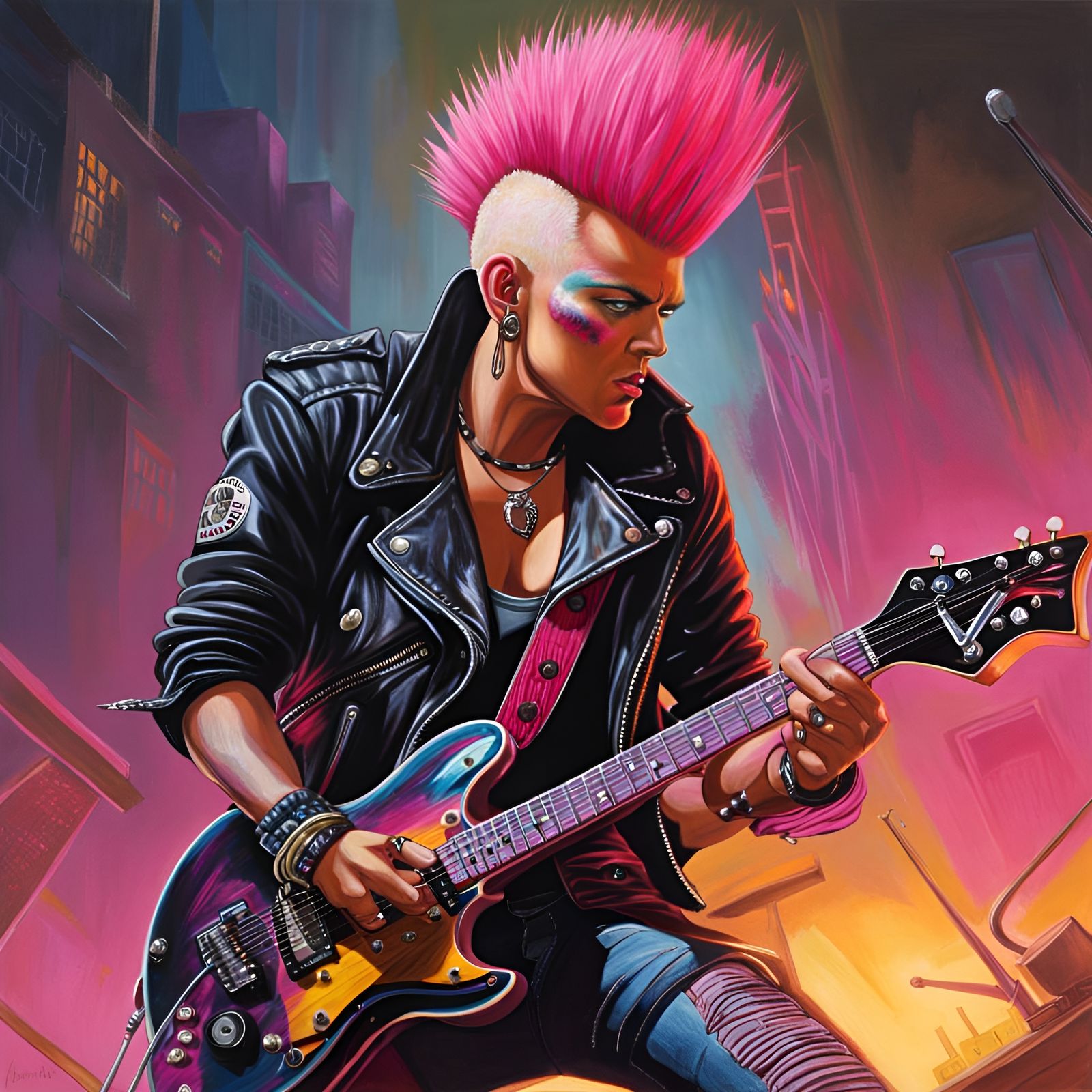 A wild-eyed 1980s punk rocker