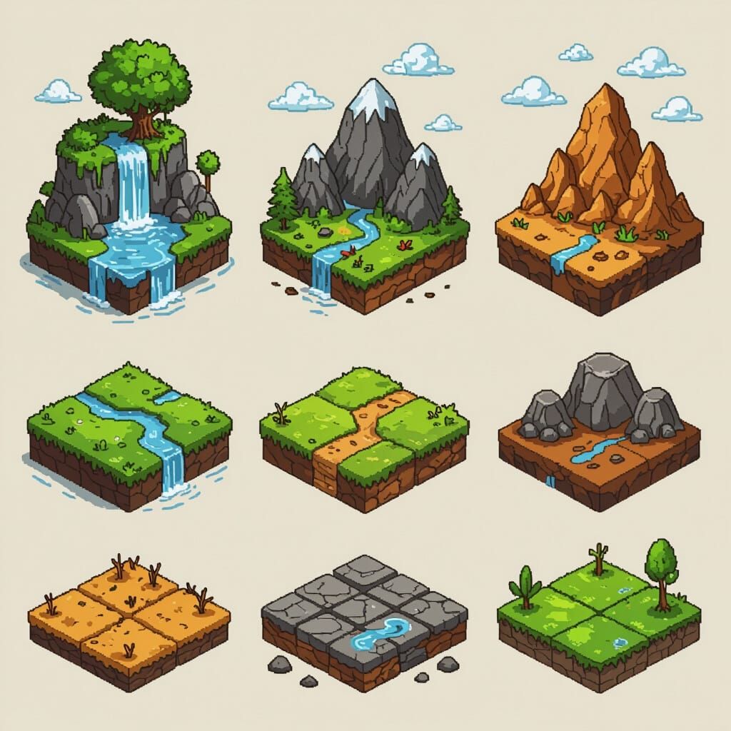 AI Generated Tileset of Diverse Natural Terrains