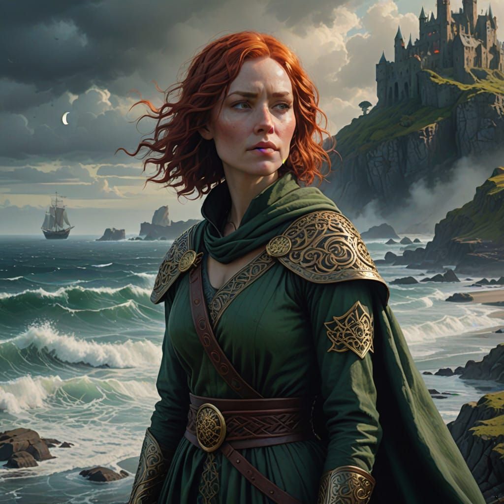 Mature Woman Standing Proudly in Ethereal Ocean Landscape