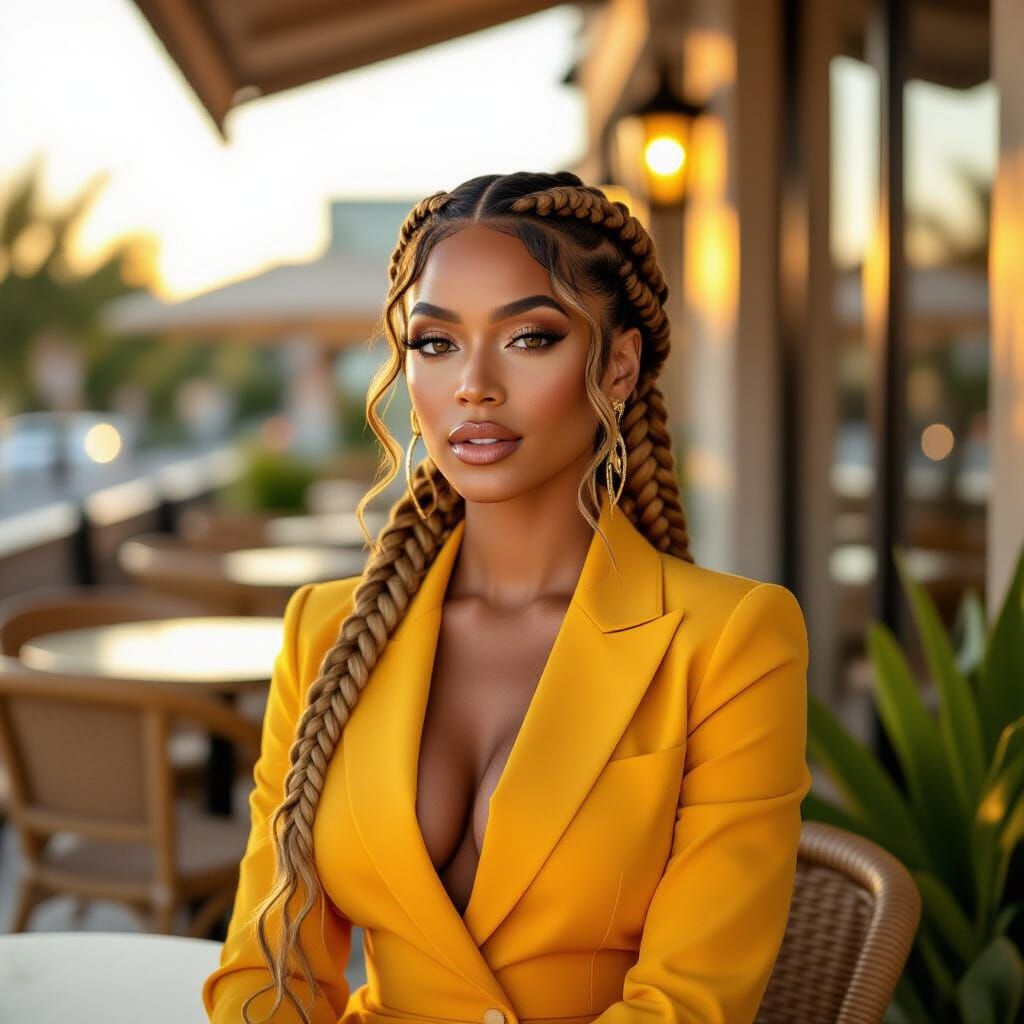 Golden Hour Portrait of Radiant Black Woman in Yellow Jumpsu...