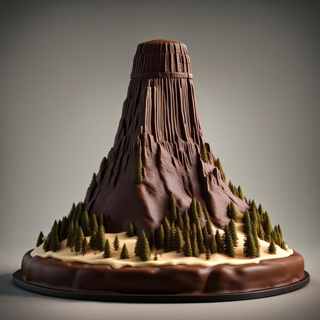Hyperrealistic Chocolate Devil's Tower Cake, 4K