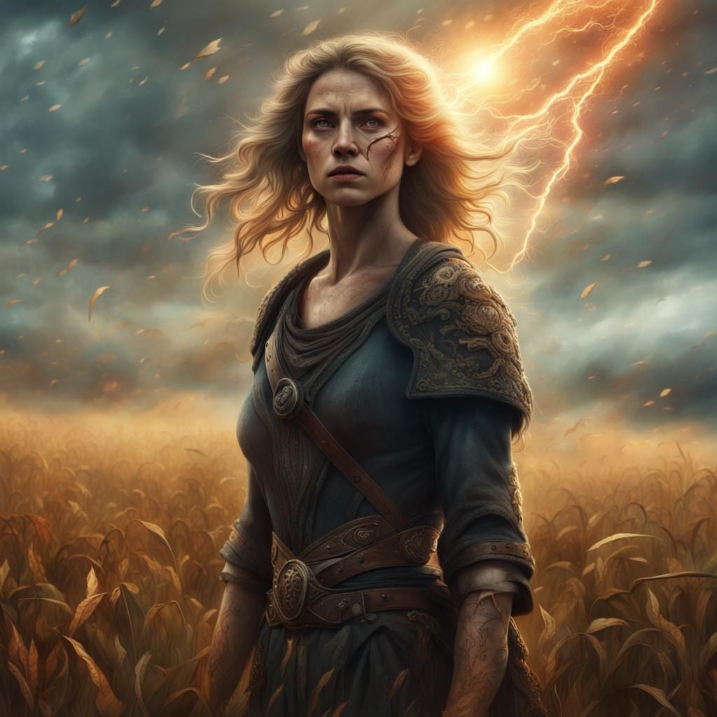 Victorious Woman in Battlefield: Epic Digital Painting