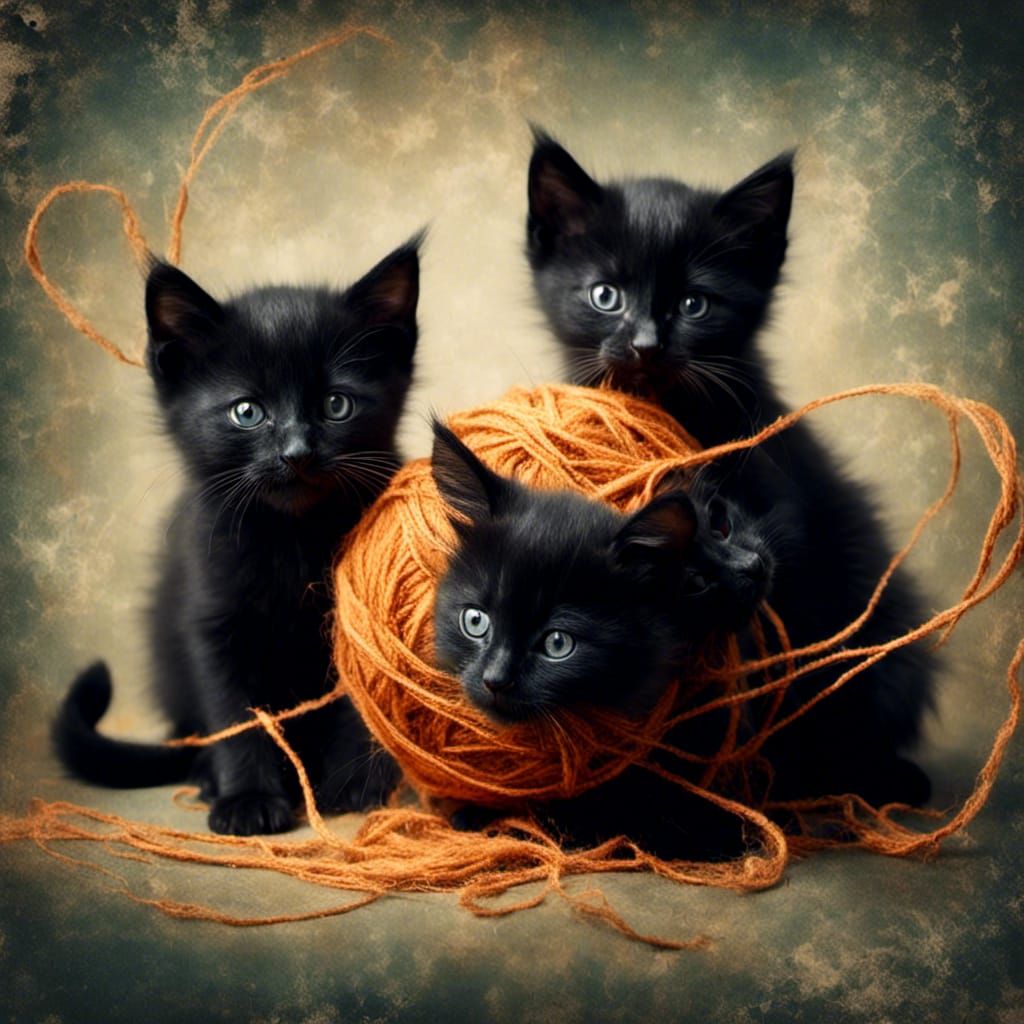 Hyperreal Kittens Play with Glowing Yarn