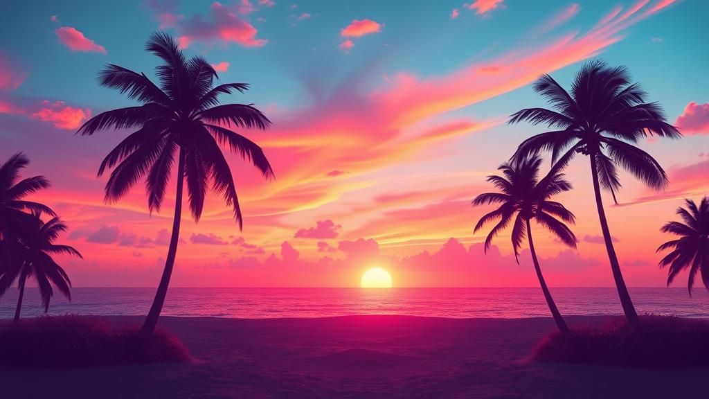 Vaporwave Florida Sunset with Palms: Digital Art