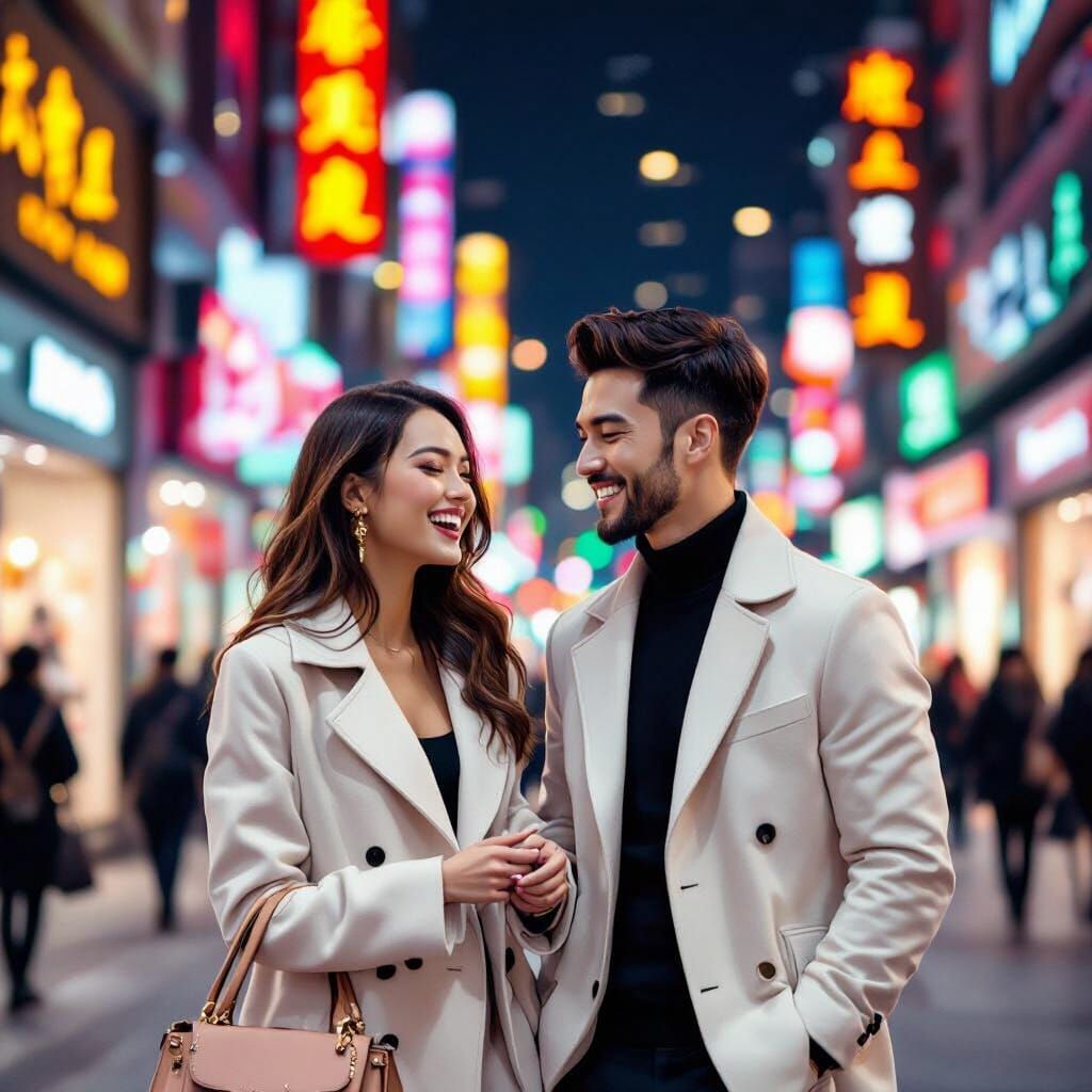 Stylish Couple Shopping in Guangzhou with Vibrant Energy