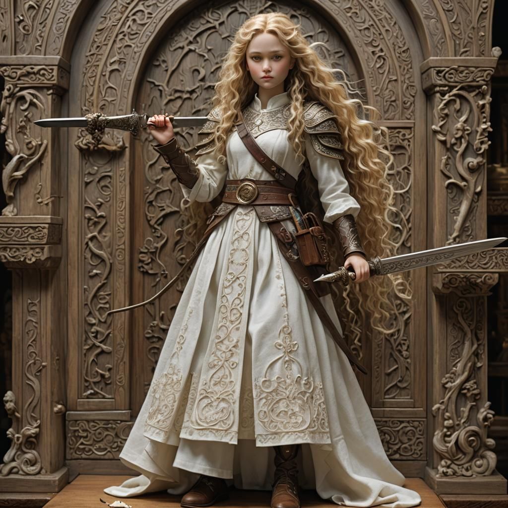 Porcelain Doll of a Princess Holding Sword