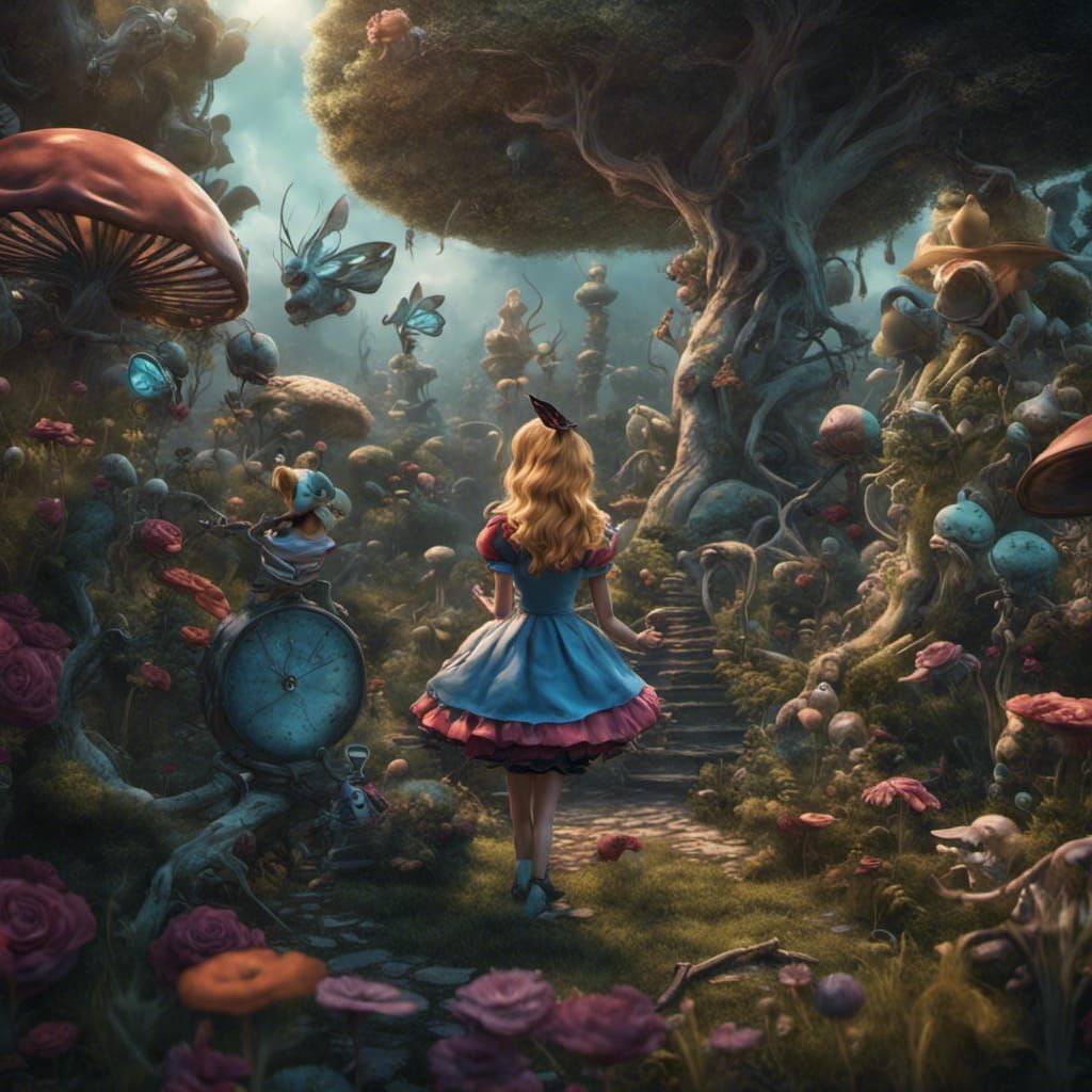 Skeletal Alice's Wonderland Encounter: Fantasy Concept Art