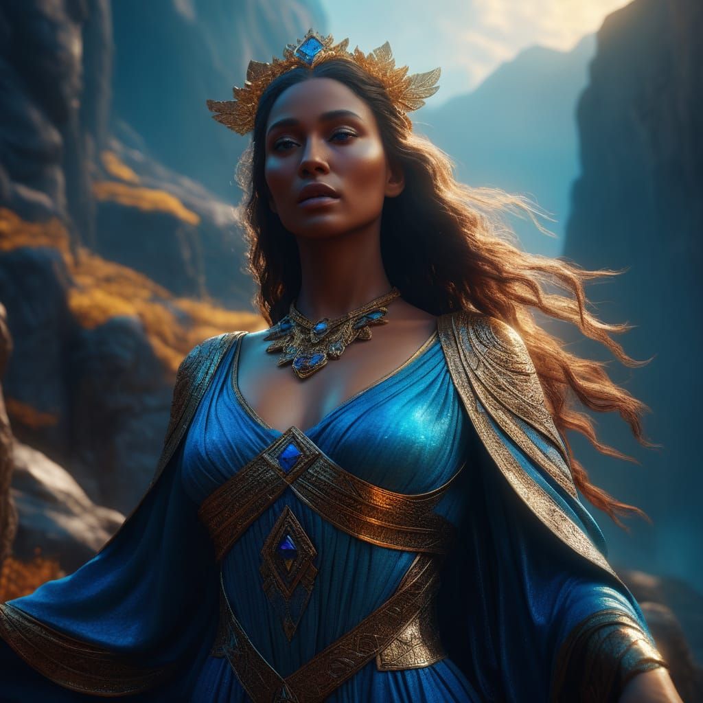 Surreal Fantasy Goddess Radiates Ethereal Light in Dreamlike...