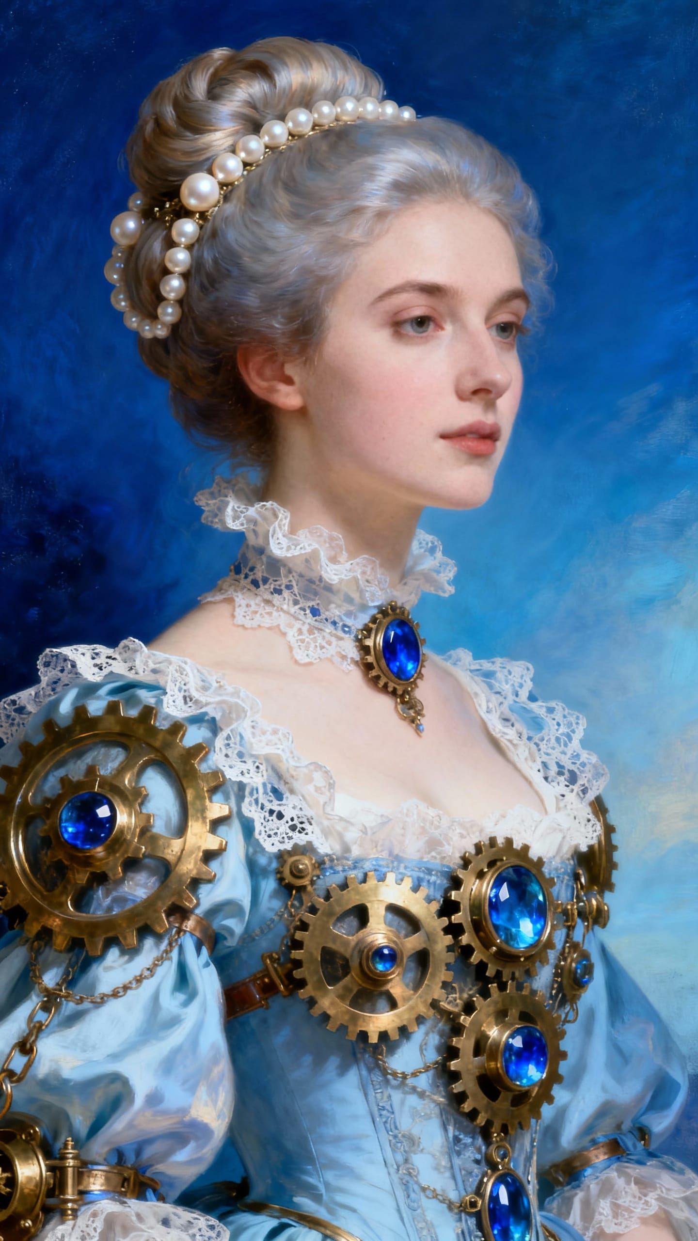 Baroque Steampunk Woman Portrait with Pearls and Lace