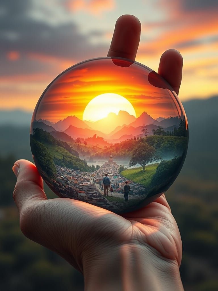 Multilayered Sunset Sphere of Hyperrealistic Depth