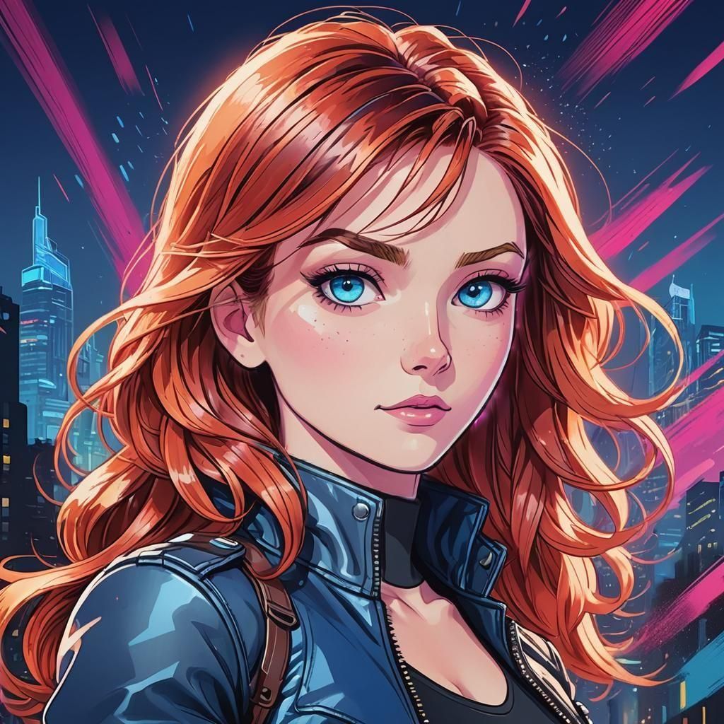 Cartoon Spy with Pink Hair Streak, Hand-Drawn